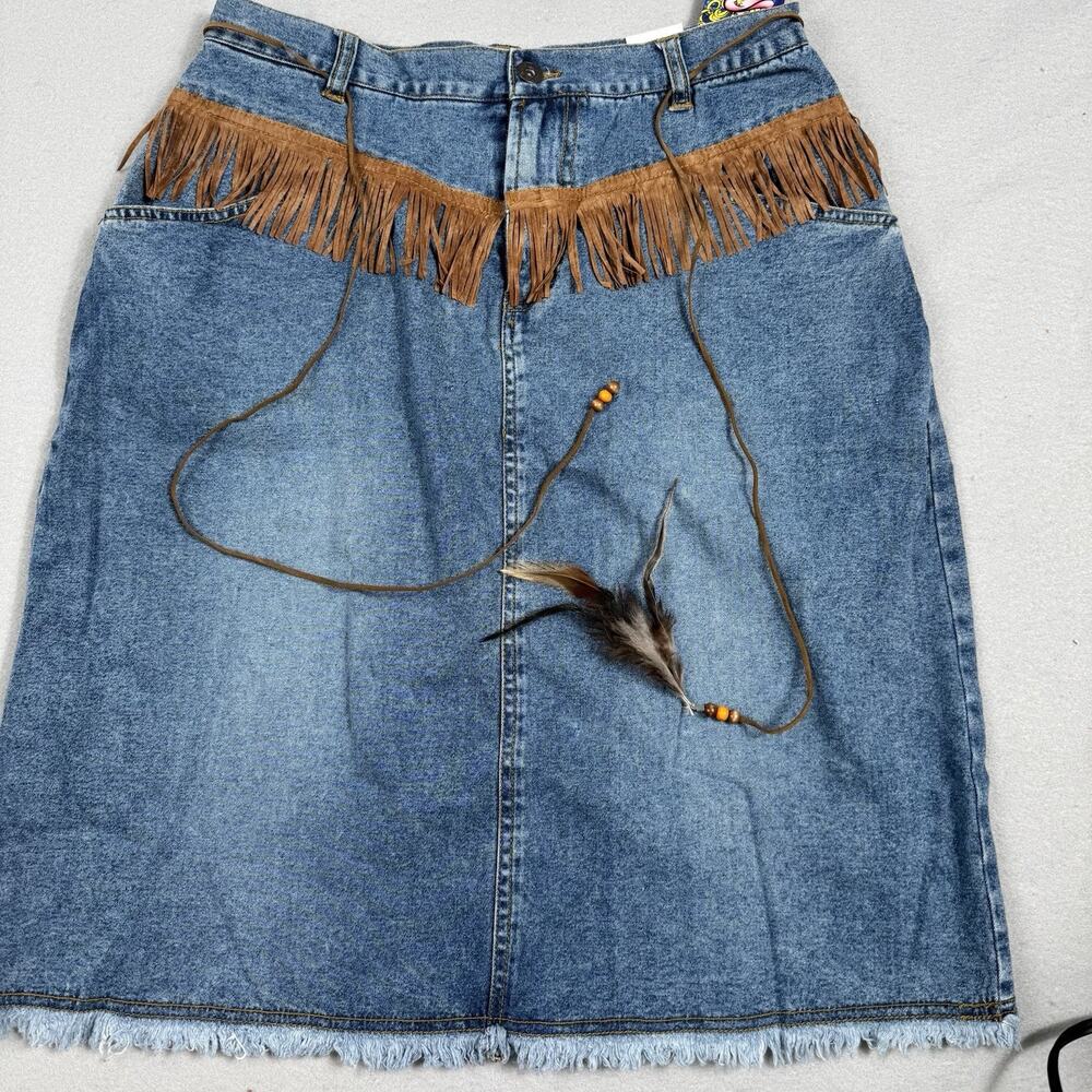 Western Fringe Denim Skirt Boho Y2K Festival Cowgirl Raw Hem M You &‎ Me NWT**